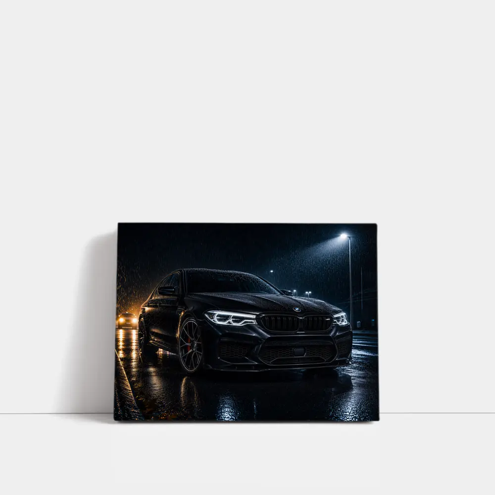 BMW M5 Black Rainy Night Street – Wall Art