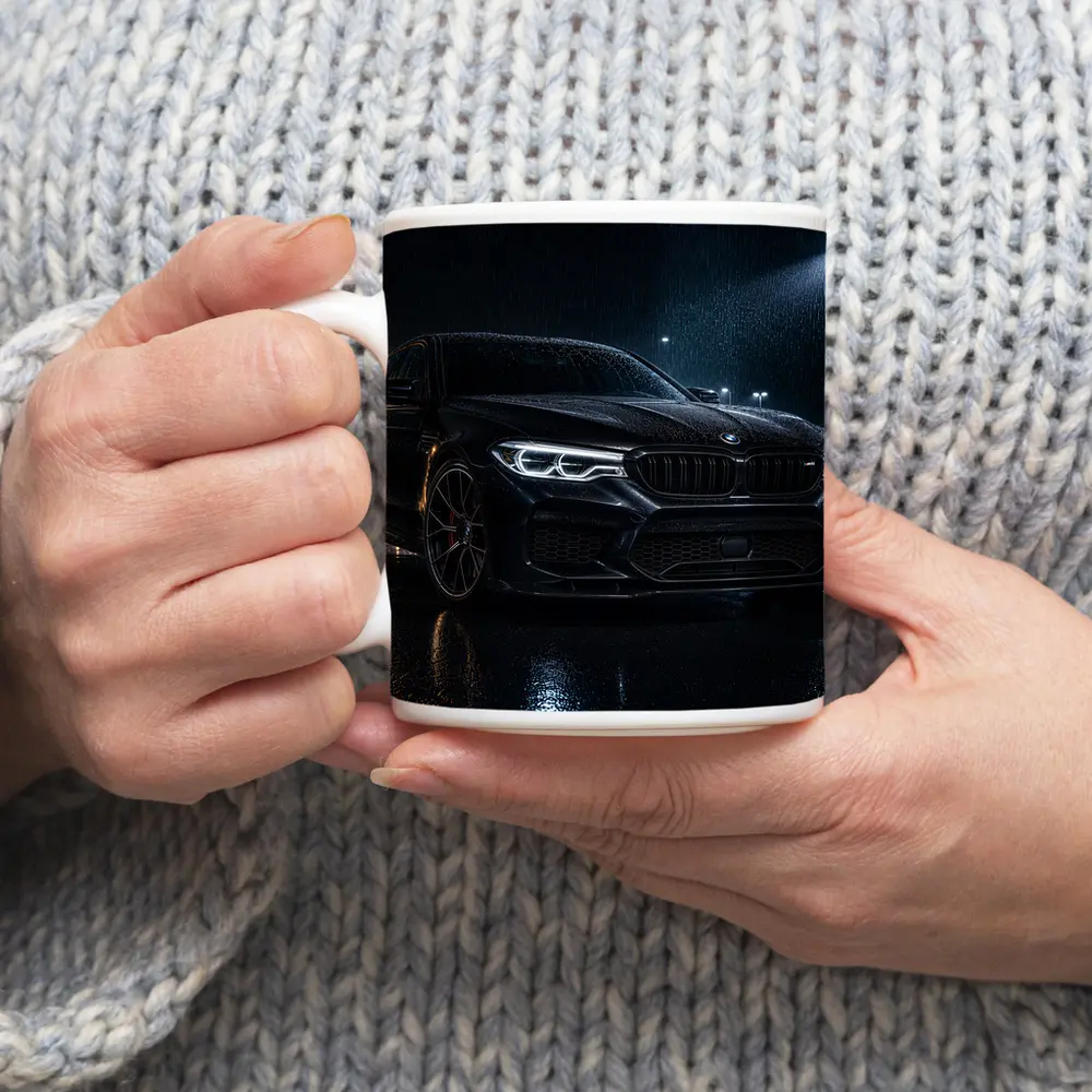 BMW M5 Black Rainy Night Street – Mugs