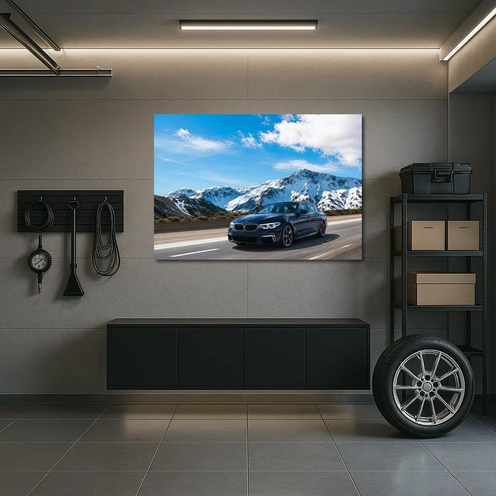 BMW M5 Blue Sedan Mountain Road Drive – Wall Art