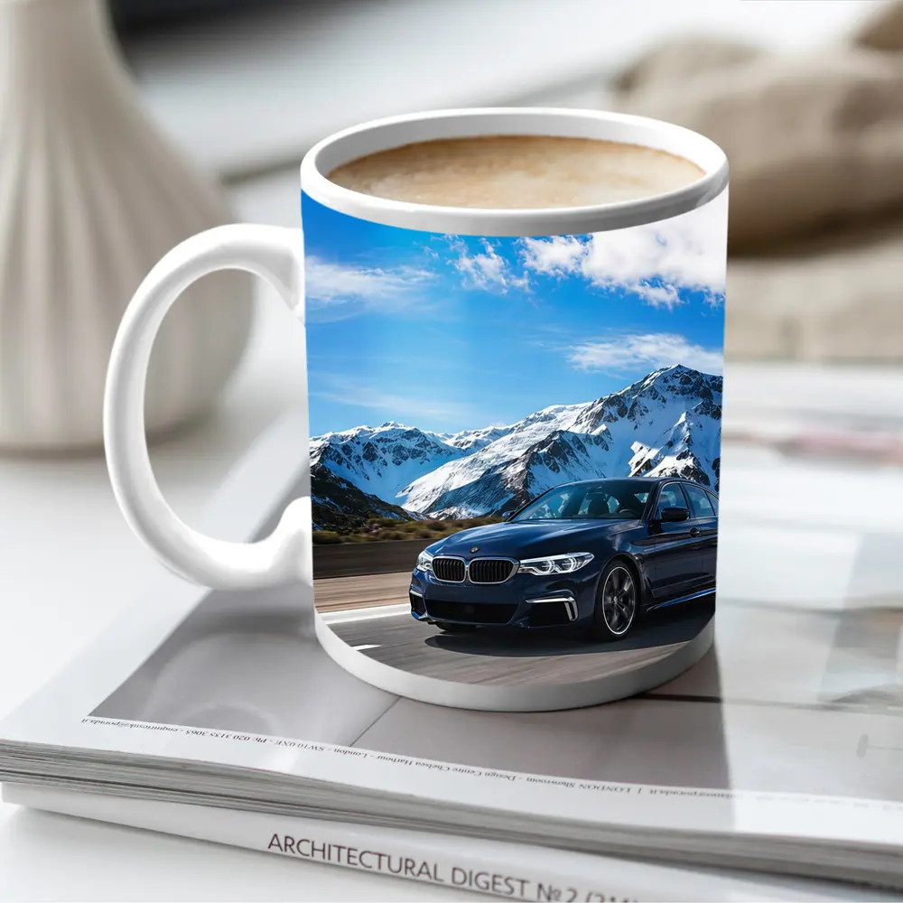 BMW M5 Blue Sedan Mountain Road Drive – Mugs