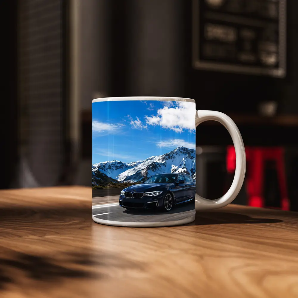 BMW M5 Blue Sedan Mountain Road Drive – Mugs