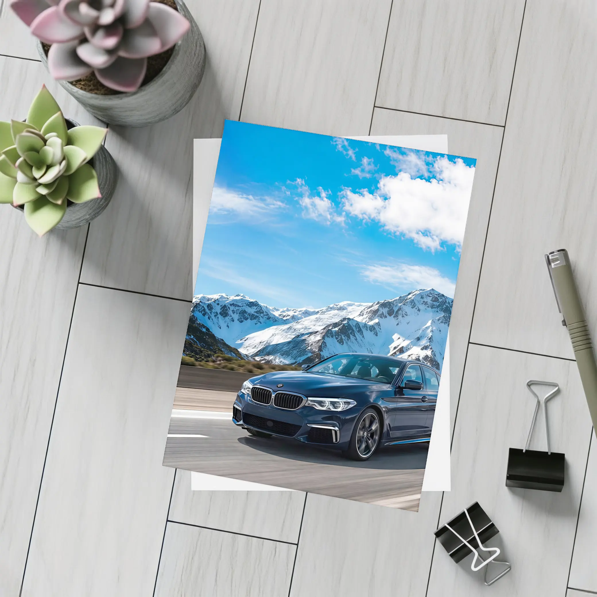 BMW M5 Blue Sedan Mountain Road Drive – Postcards