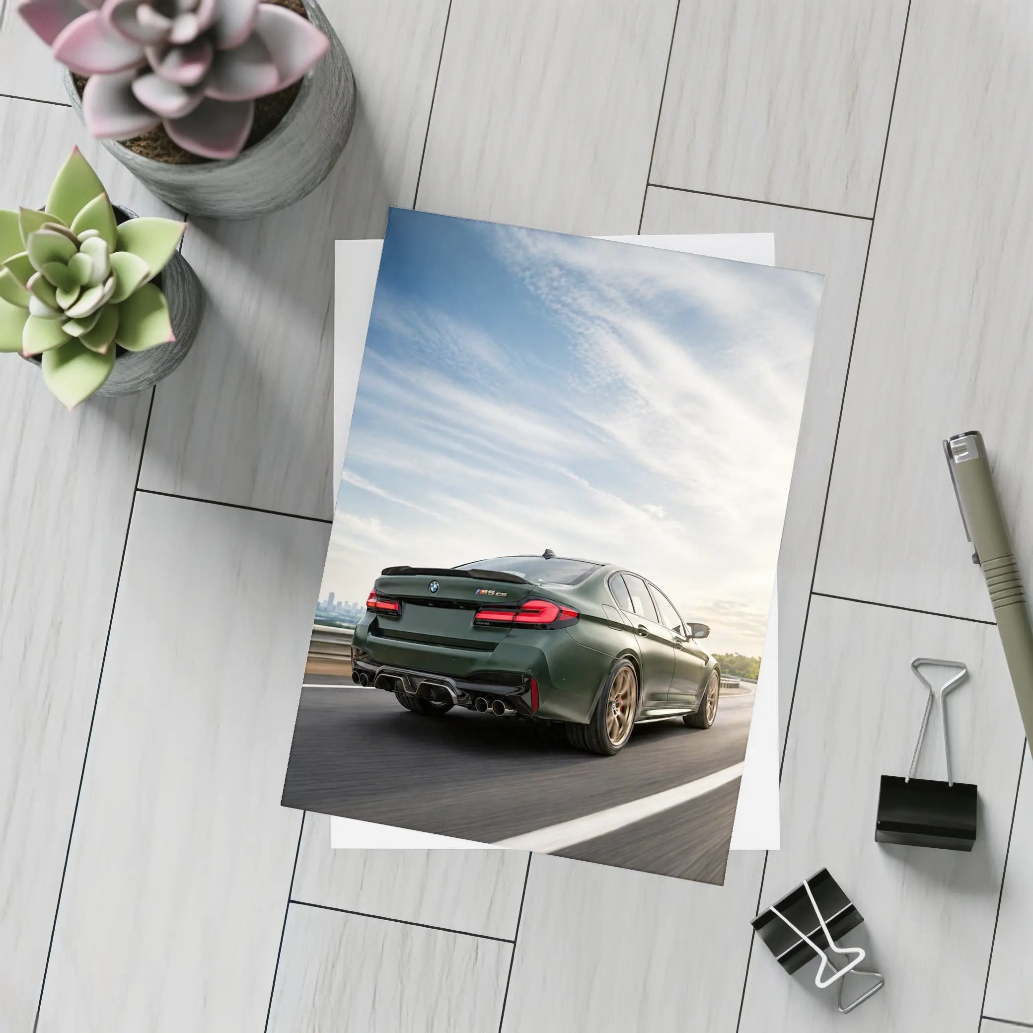 BMW M5 CS Green Sedan Highway Drive – Postcards