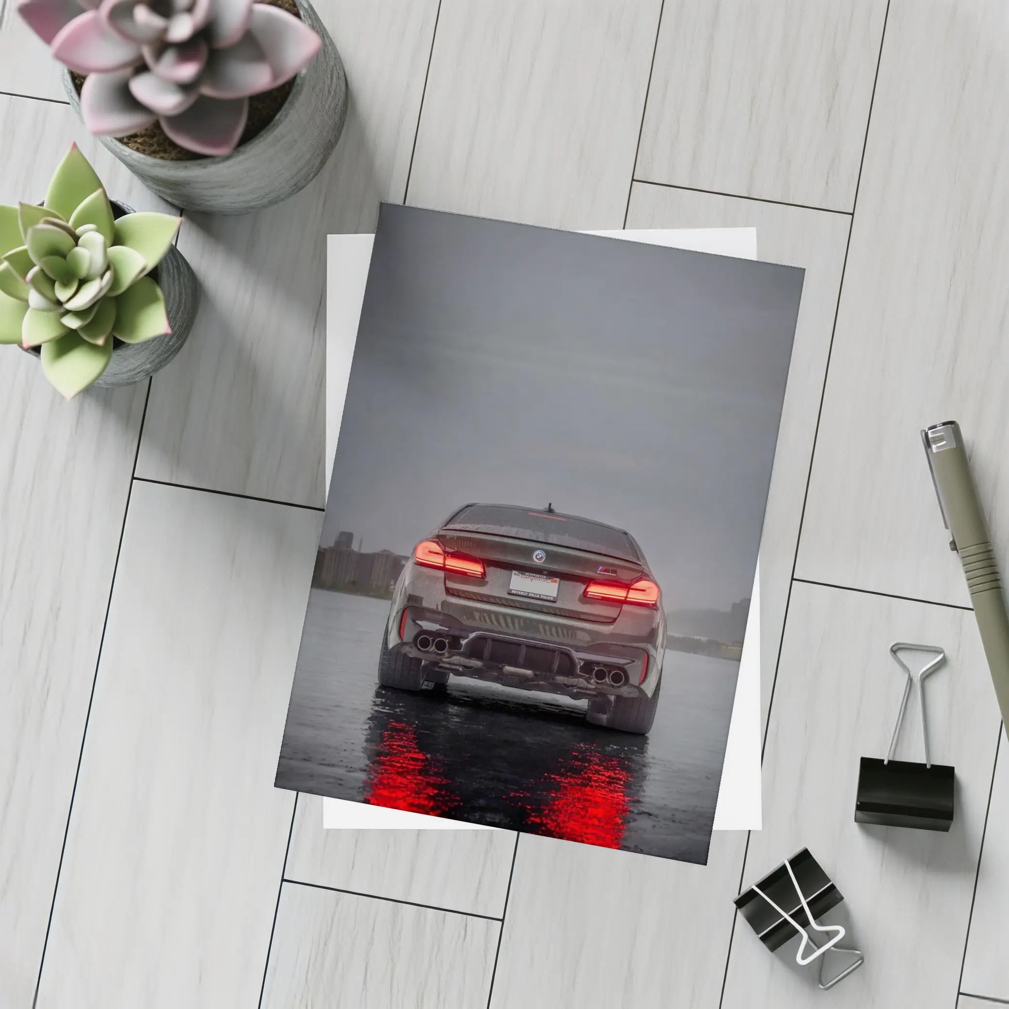 BMW M5 F90 Rear View Rainy Night – Postcards