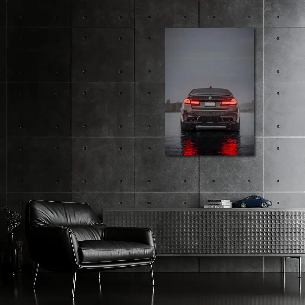 BMW M5 F90 Rear View Rainy Night – Wall Art