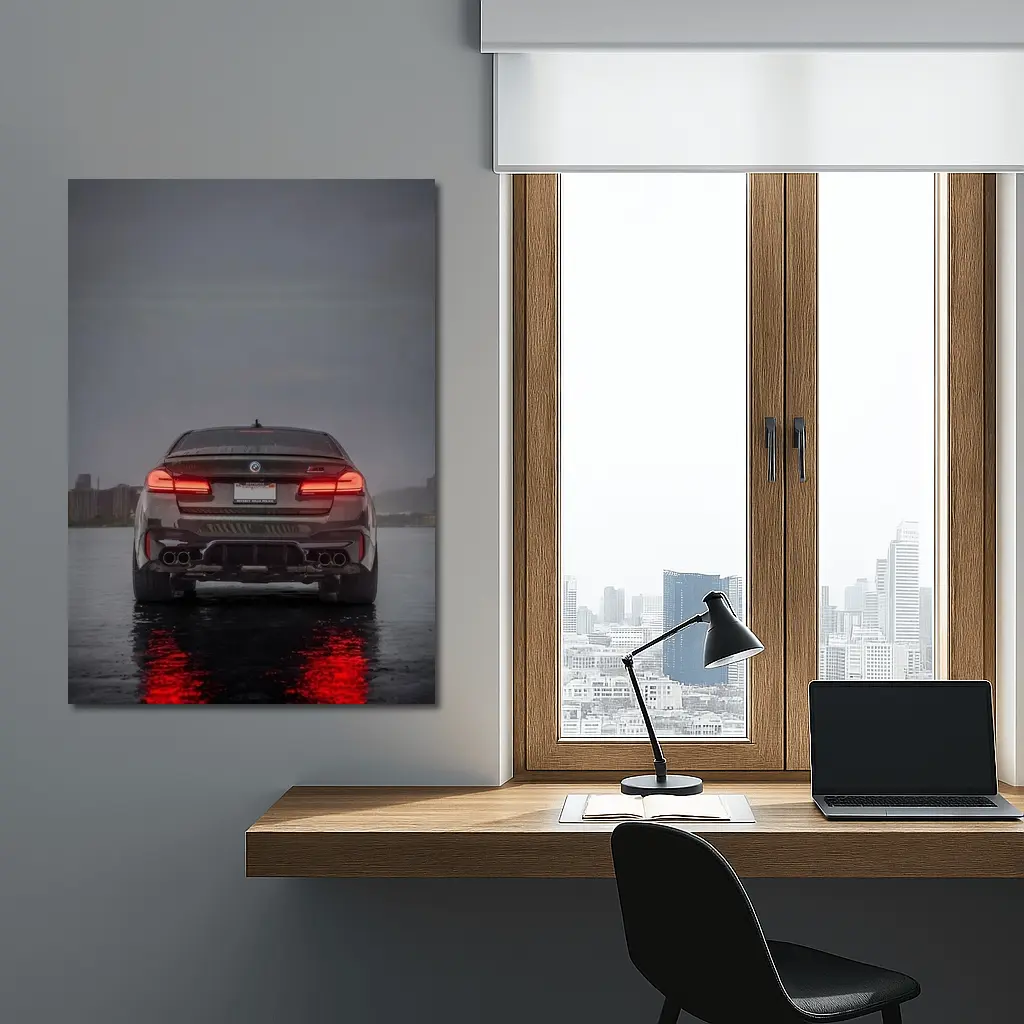 BMW M5 F90 Rear View Rainy Night – Wall Art