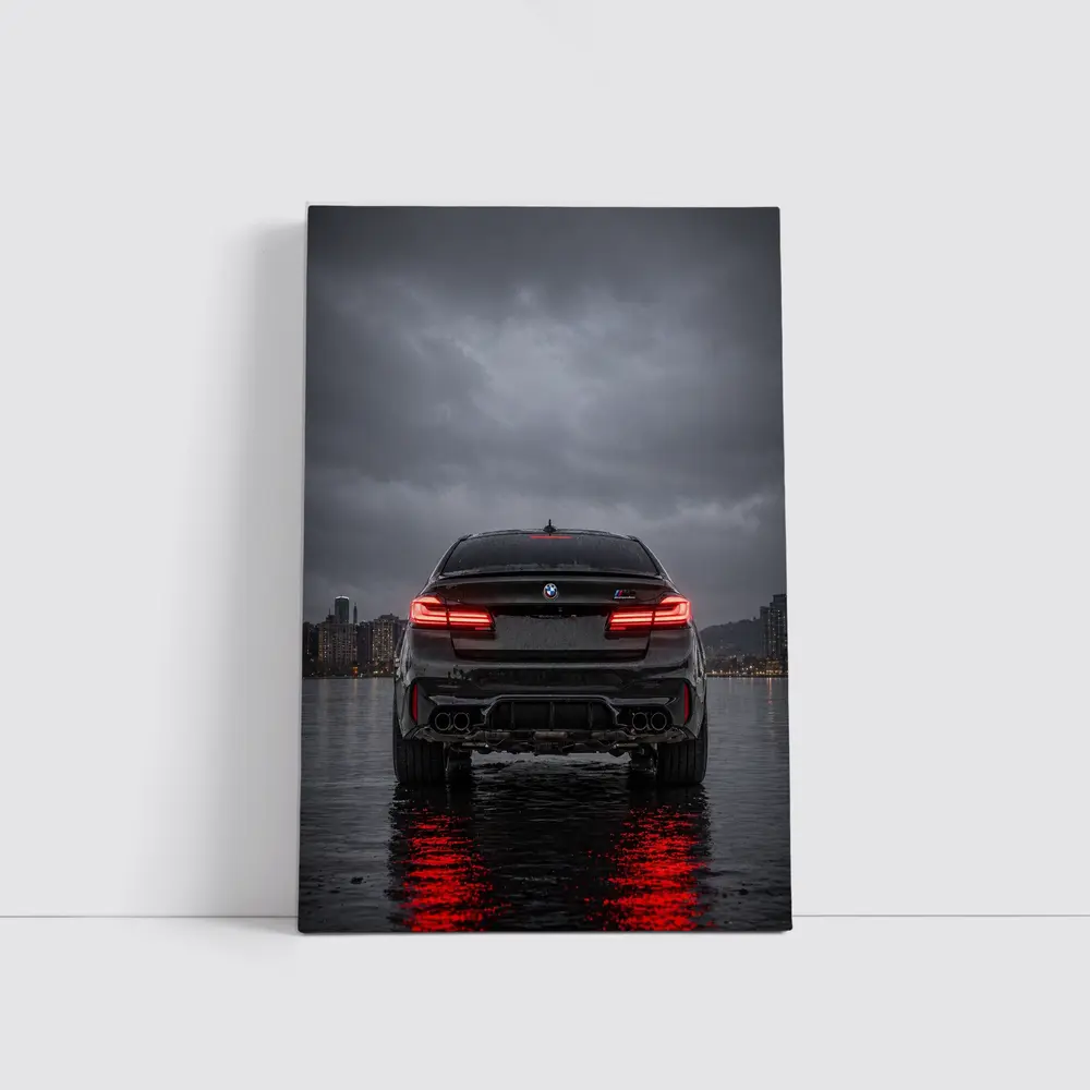 BMW M5 Rear View Stormy Night Water – Wall Art
