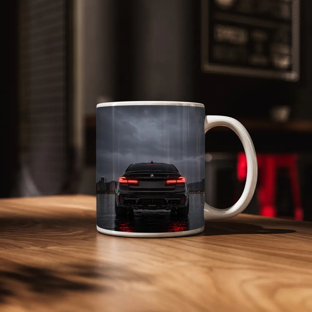 BMW M5 Rear View Stormy Night Water – Mugs