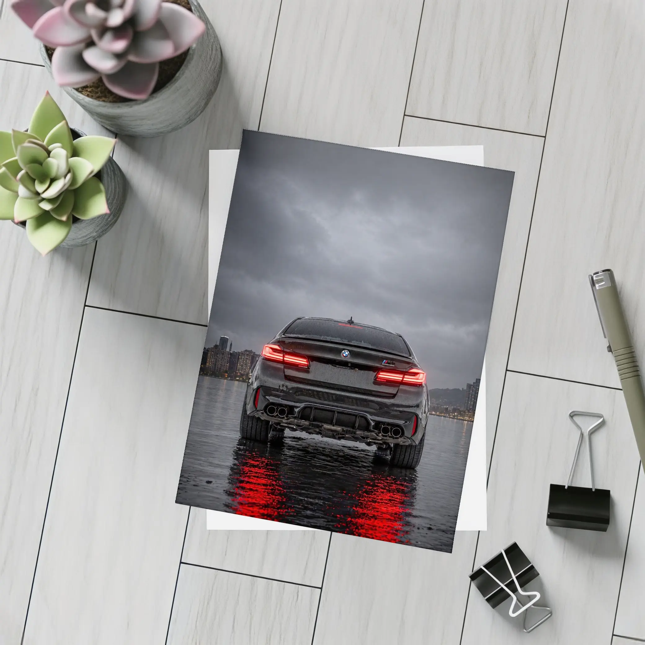 BMW M5 Rear View Stormy Night Water – Postcards