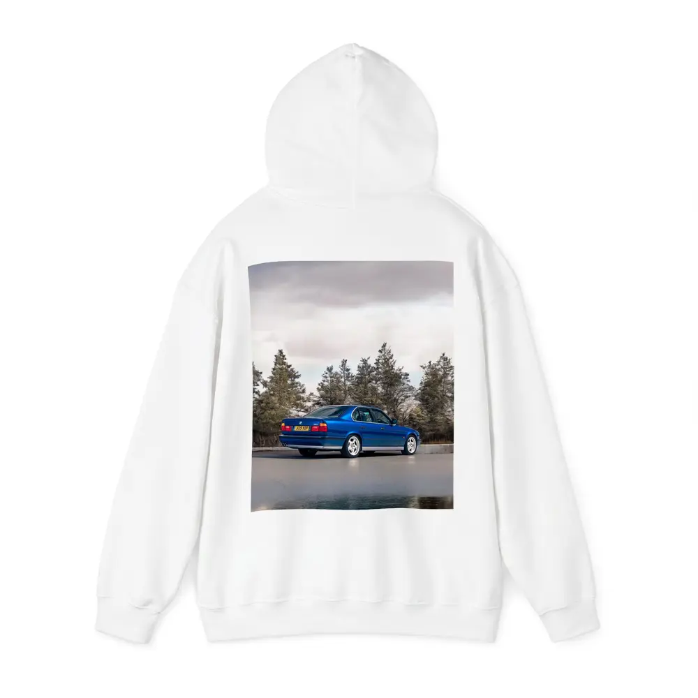 BMW M5 E34 Blue Sedan Outdoor Shot – Hoodies