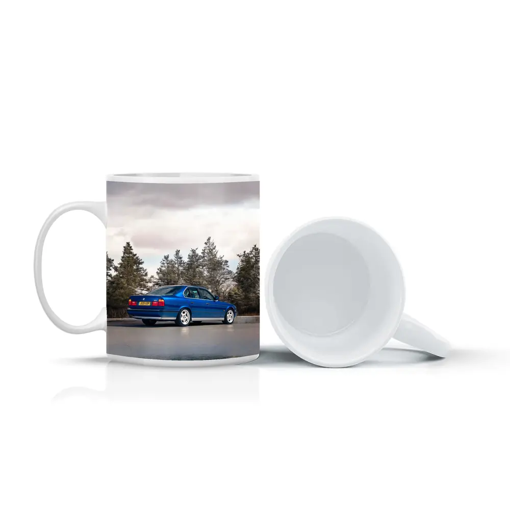 BMW M5 E34 Blue Sedan Outdoor Shot – Mugs