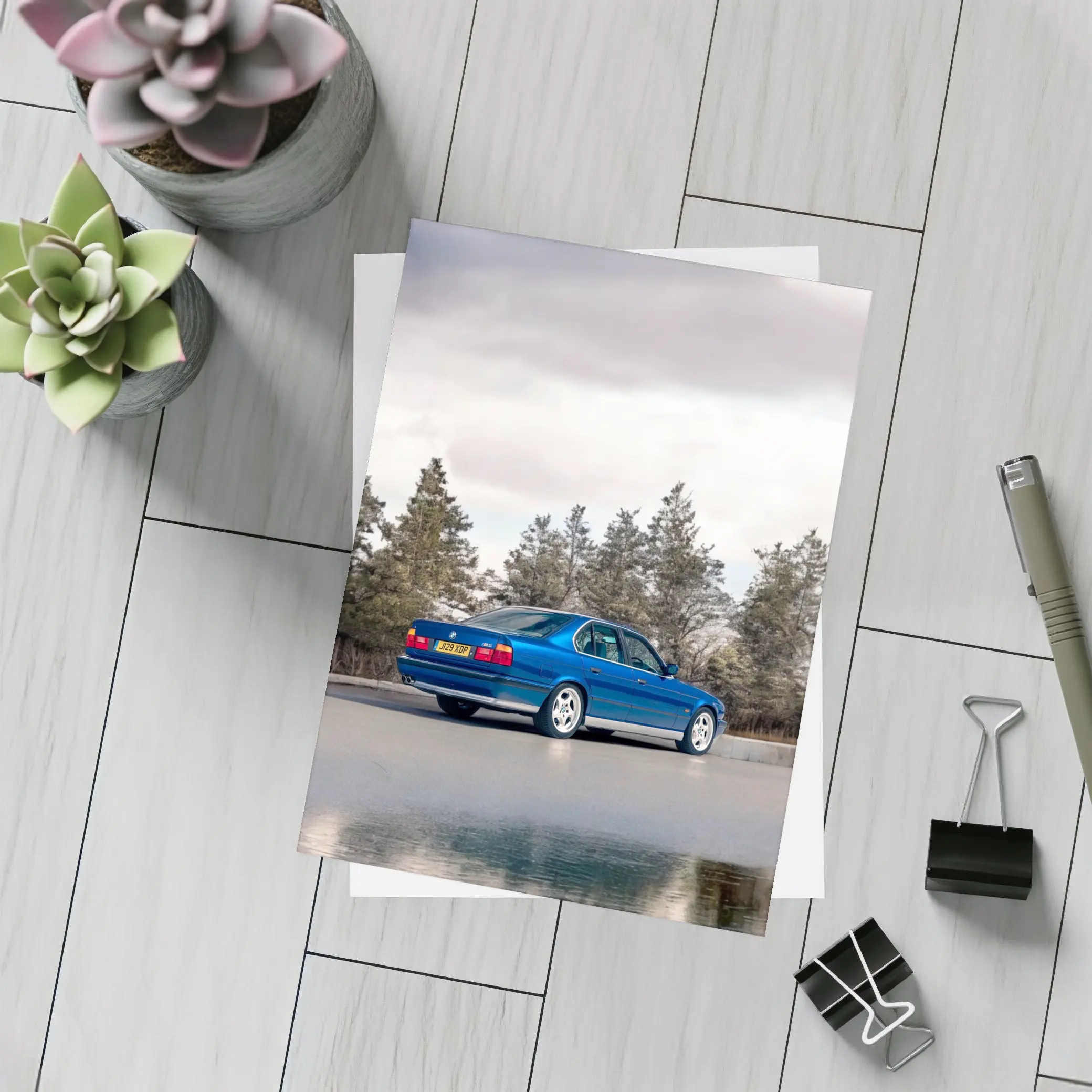 BMW M5 E34 Blue Sedan Outdoor Shot – Postcards