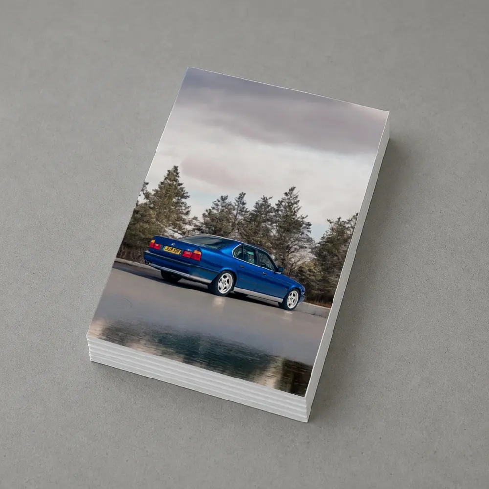 BMW M5 E34 Blue Sedan Outdoor Shot – Postcards