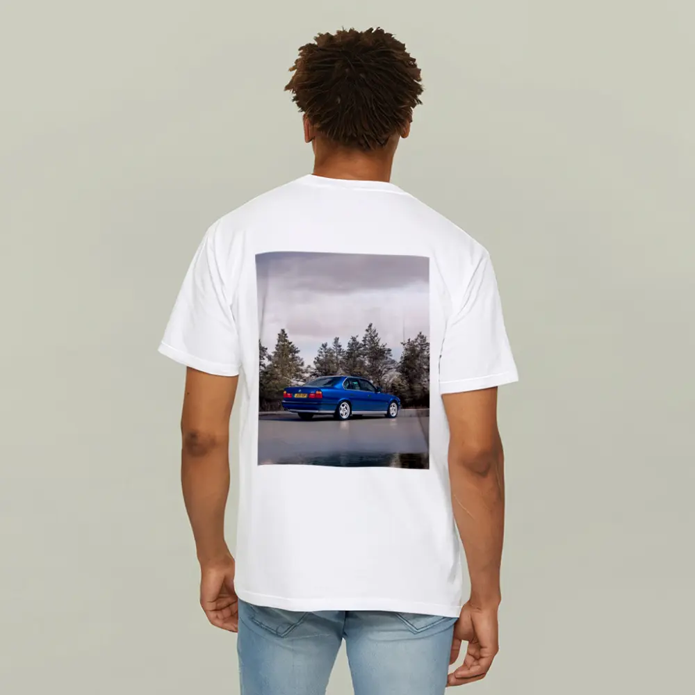 BMW M5 E34 Blue Sedan Outdoor Shot – T-Shirts