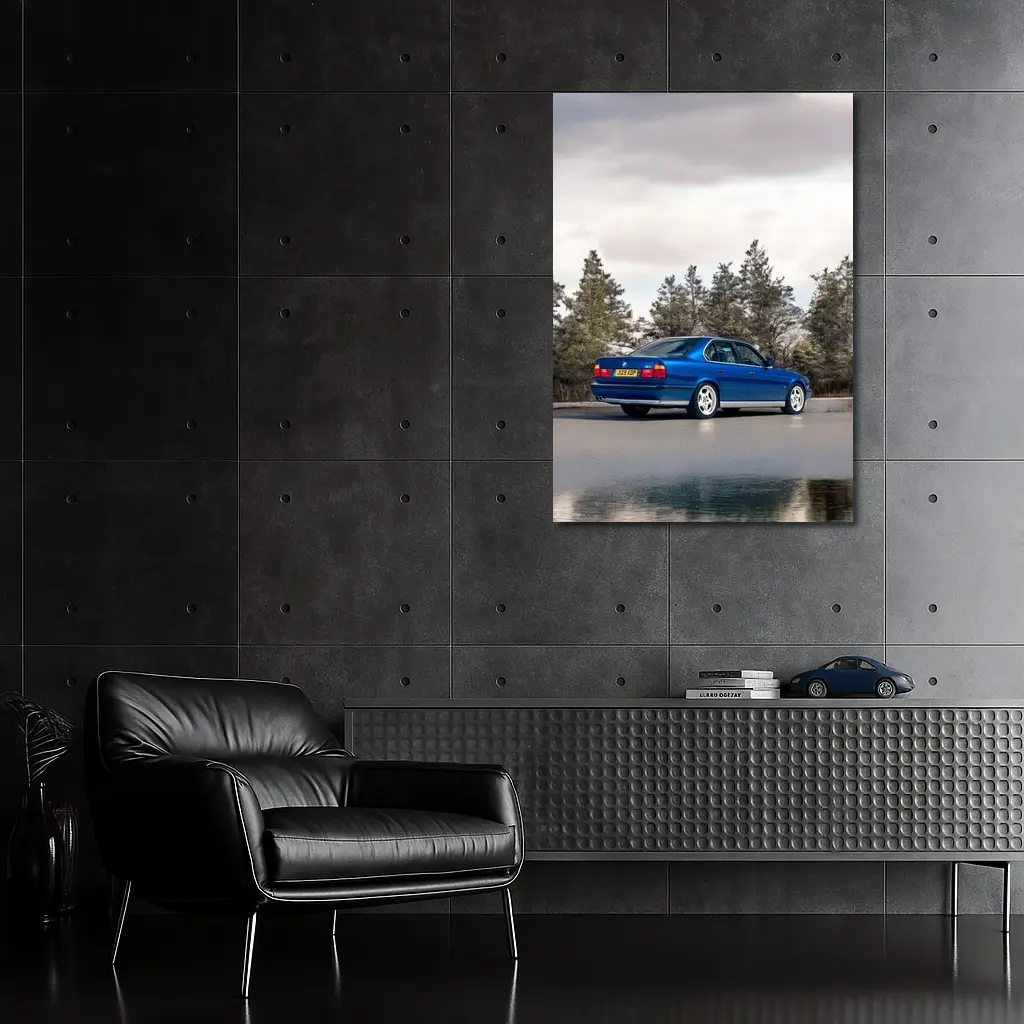 BMW M5 E34 Blue Sedan Outdoor Shot – Wall Art