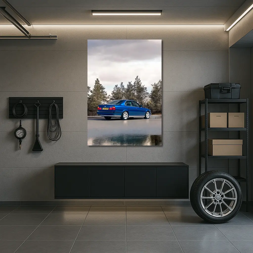 BMW M5 E34 Blue Sedan Outdoor Shot – Wall Art