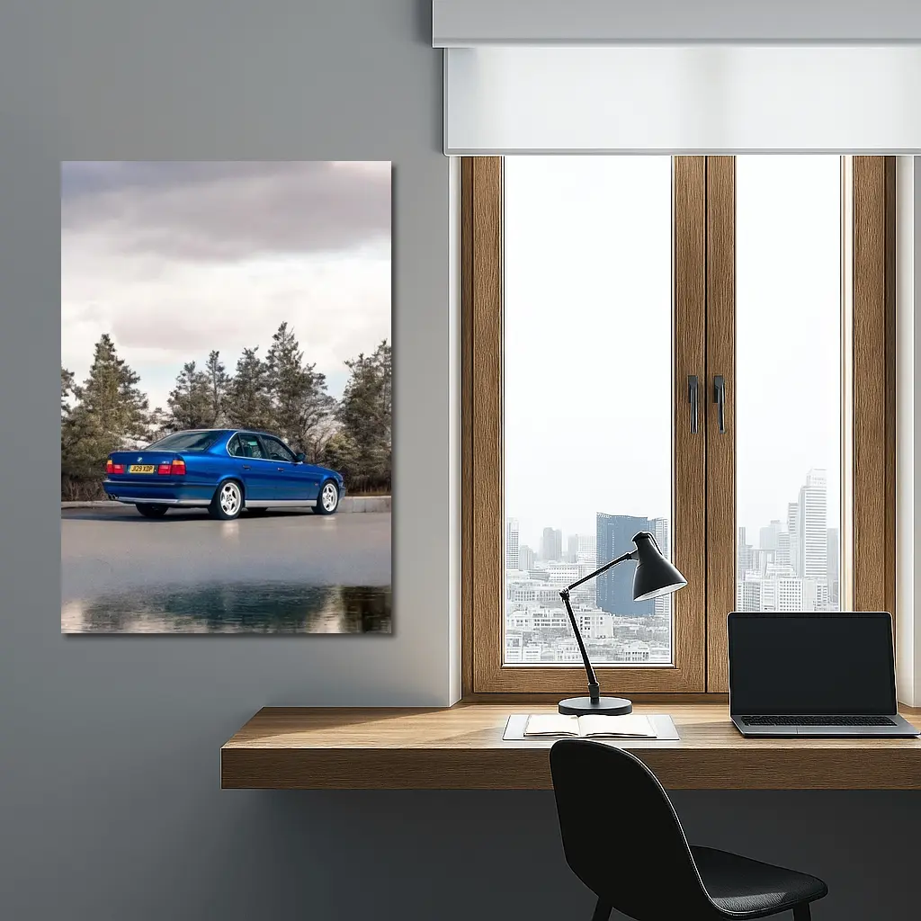 BMW M5 E34 Blue Sedan Outdoor Shot – Wall Art