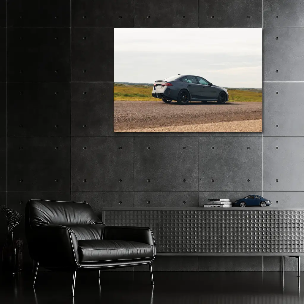BMW M5 G90 Matte Gray Sedan on Open Road – Wall Art