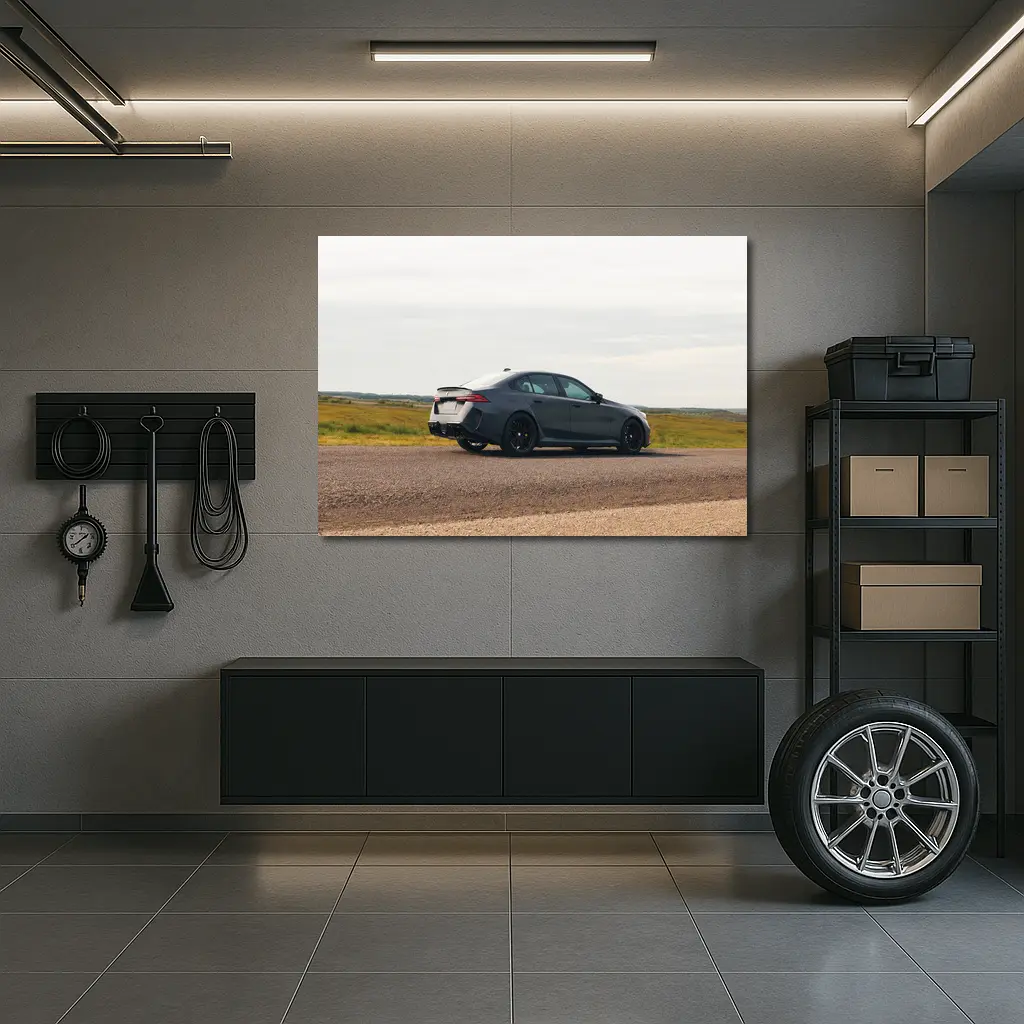 BMW M5 G90 Matte Gray Sedan on Open Road – Wall Art