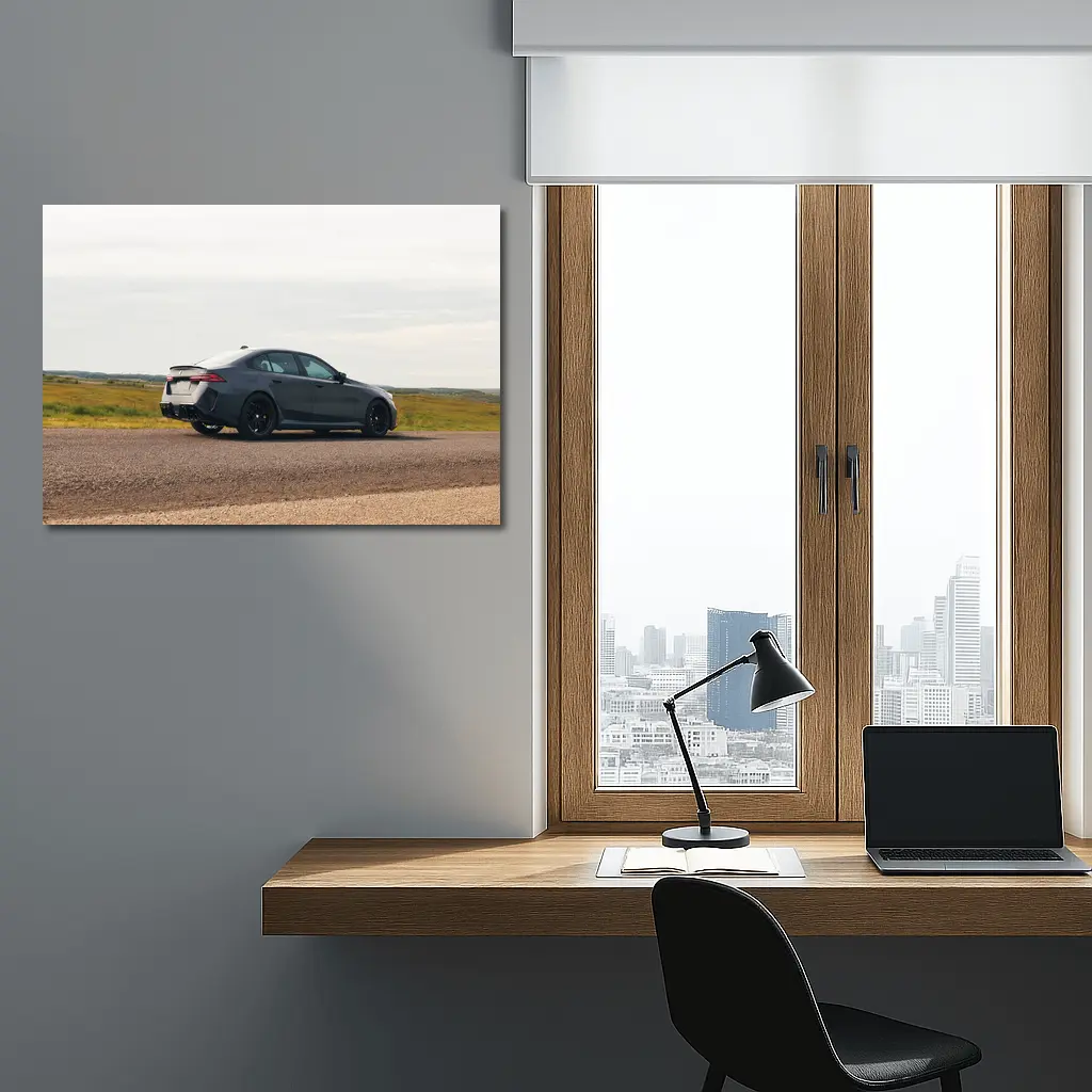 BMW M5 G90 Matte Gray Sedan on Open Road – Wall Art