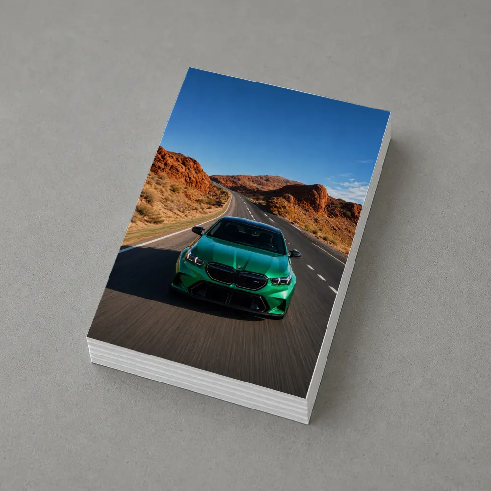 BMW M5 Green Speeding Desert Canyon Road – Postcards