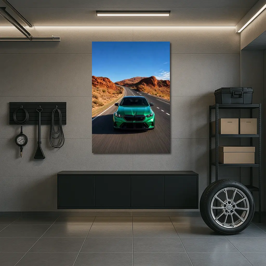 BMW M5 Green Speeding Desert Canyon Road – Wall Art