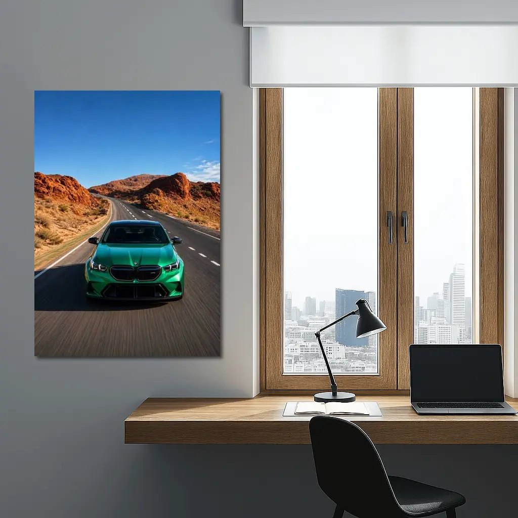 BMW M5 Green Speeding Desert Canyon Road – Wall Art