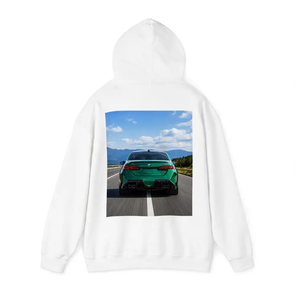 BMW M5 Green Rear View Mountain Road – Hoodies