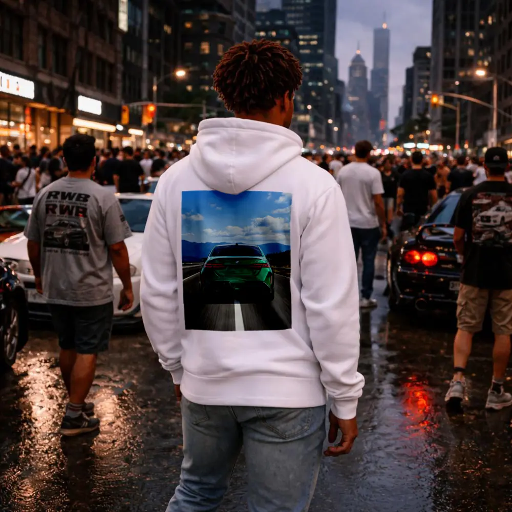 BMW M5 Green Rear View Mountain Road – Hoodies