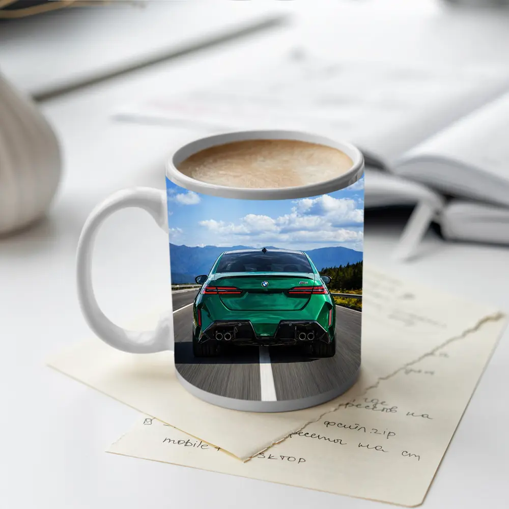 BMW M5 Green Rear View Mountain Road – Mugs