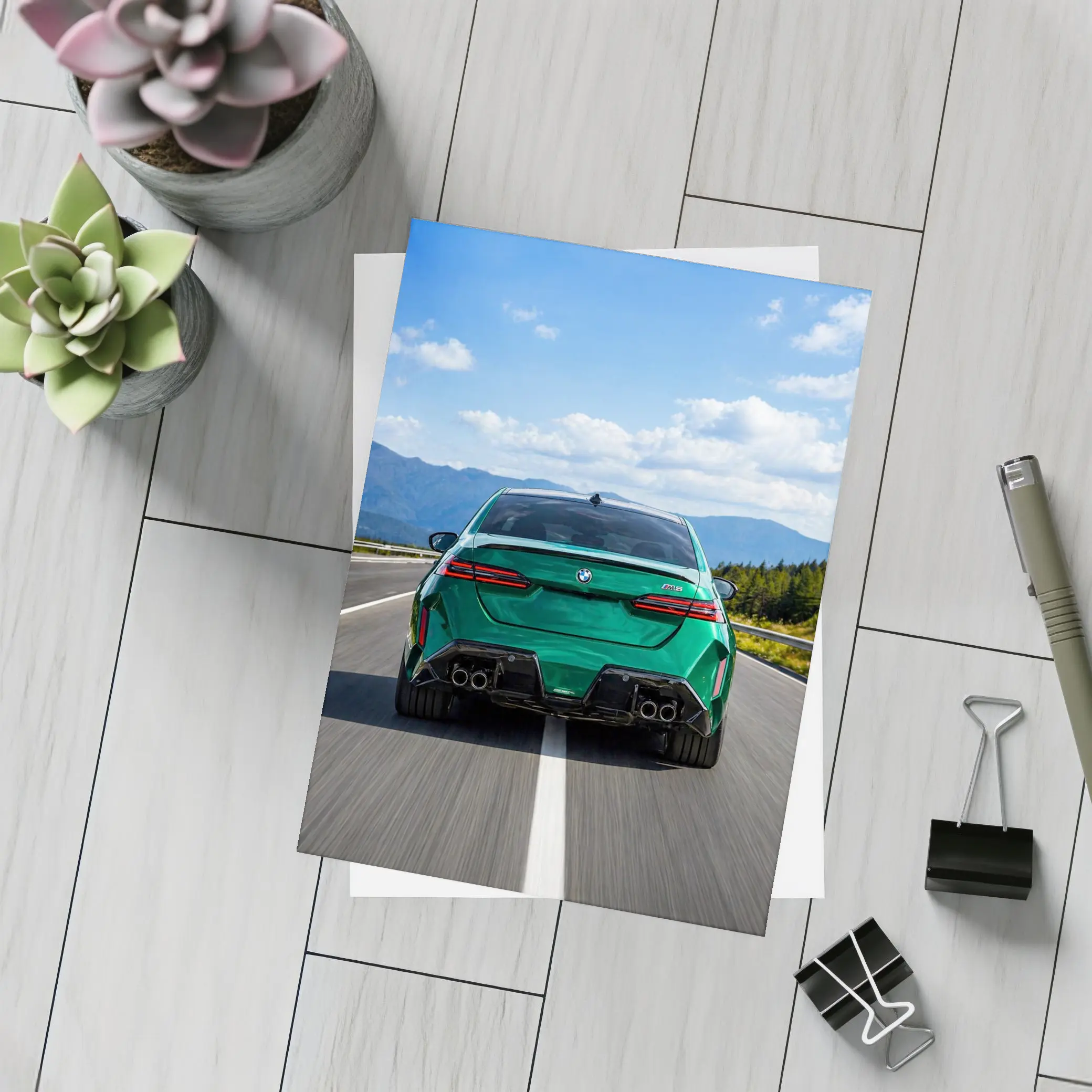 BMW M5 Green Rear View Mountain Road – Postcards