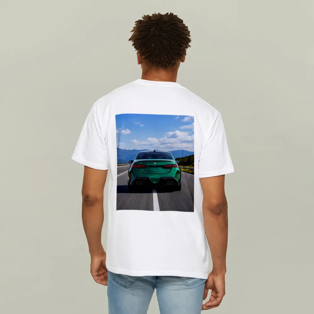 BMW M5 Green Rear View Mountain Road – T-Shirts