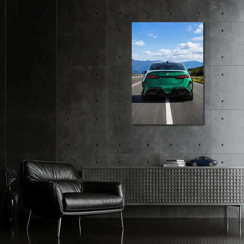 BMW M5 Green Rear View Mountain Road – Wall Art