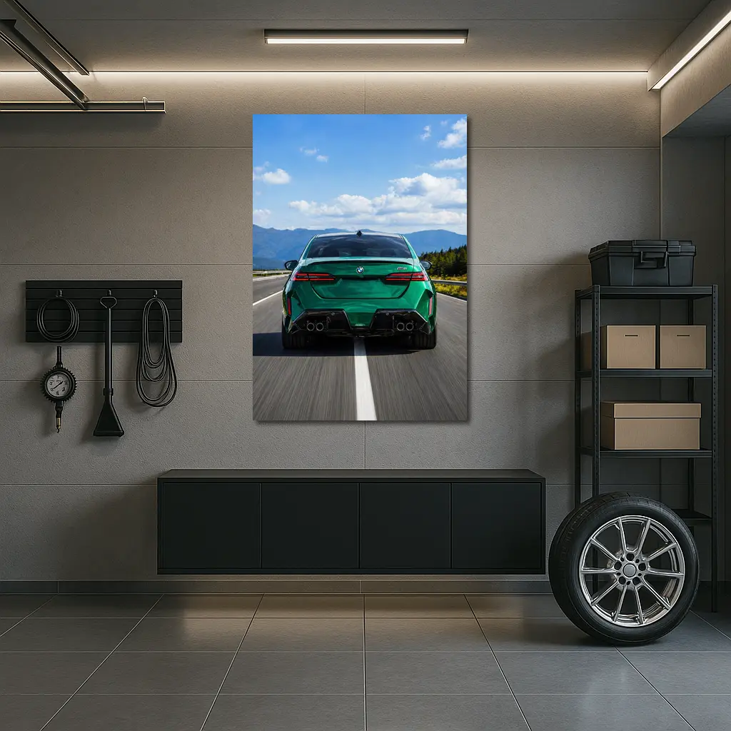 BMW M5 Green Rear View Mountain Road – Wall Art