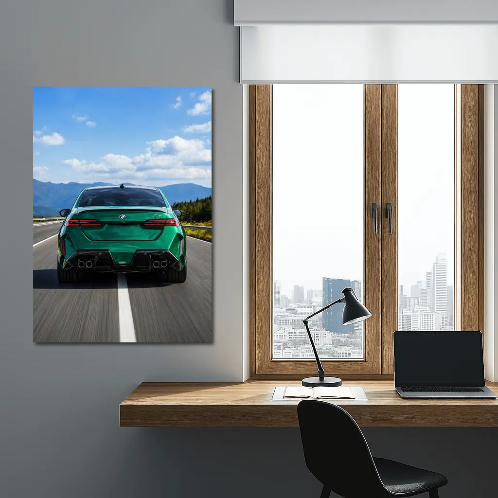 BMW M5 Green Rear View Mountain Road – Wall Art
