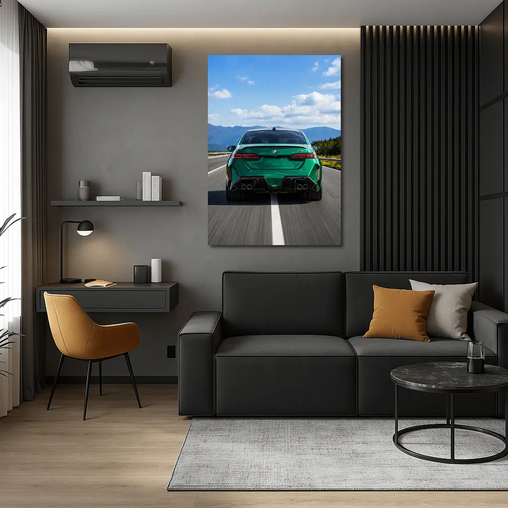 BMW M5 Green Rear View Mountain Road – Wall Art