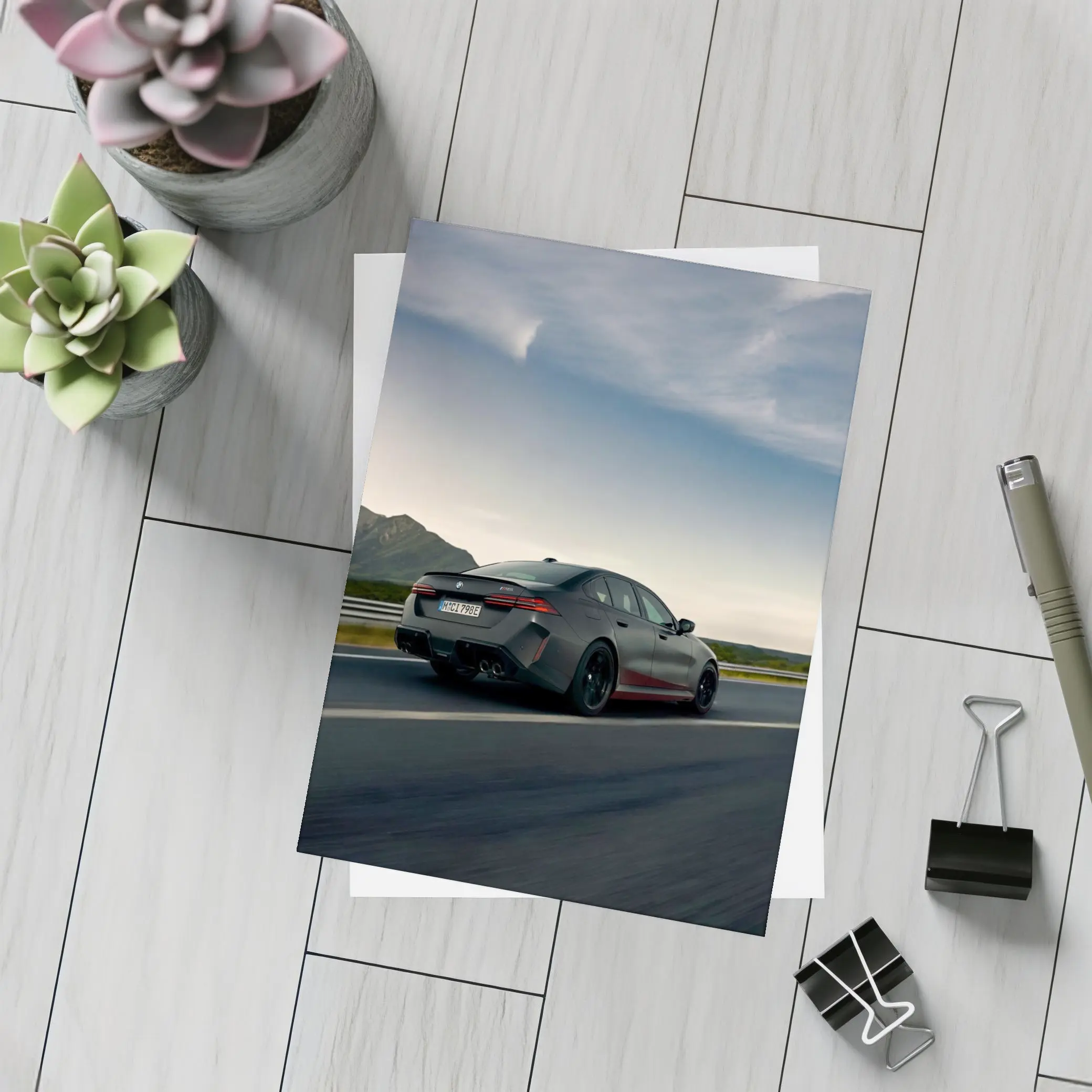 BMW M5 Sedan Gray Highway Mountain Drive – Postcards