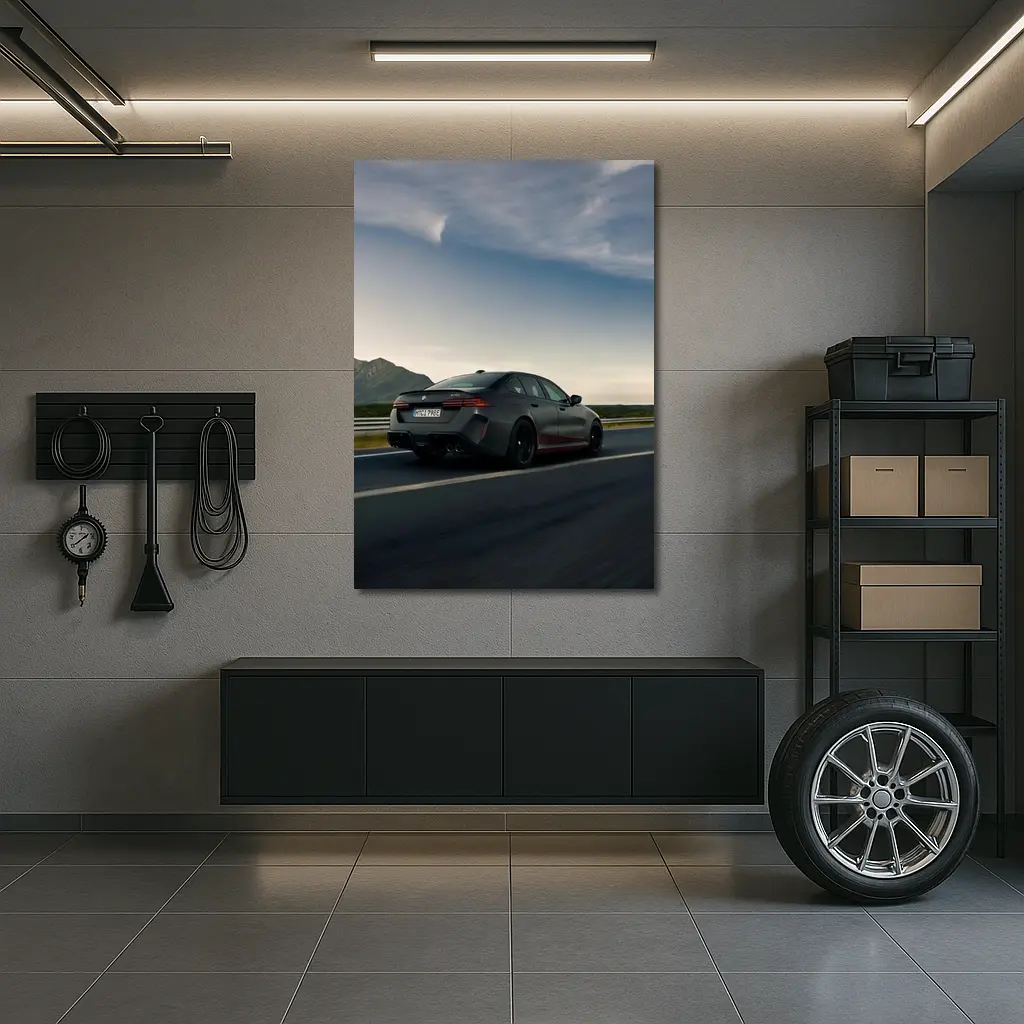BMW M5 Sedan Gray Highway Mountain Drive – Wall Art
