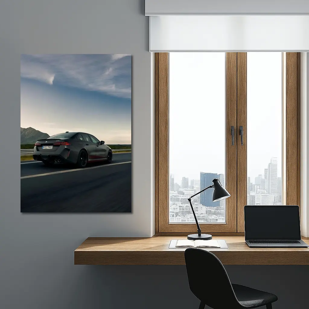 BMW M5 Sedan Gray Highway Mountain Drive – Wall Art