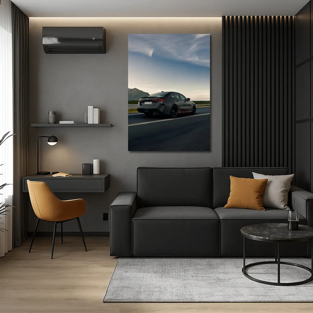 BMW M5 Sedan Gray Highway Mountain Drive – Wall Art