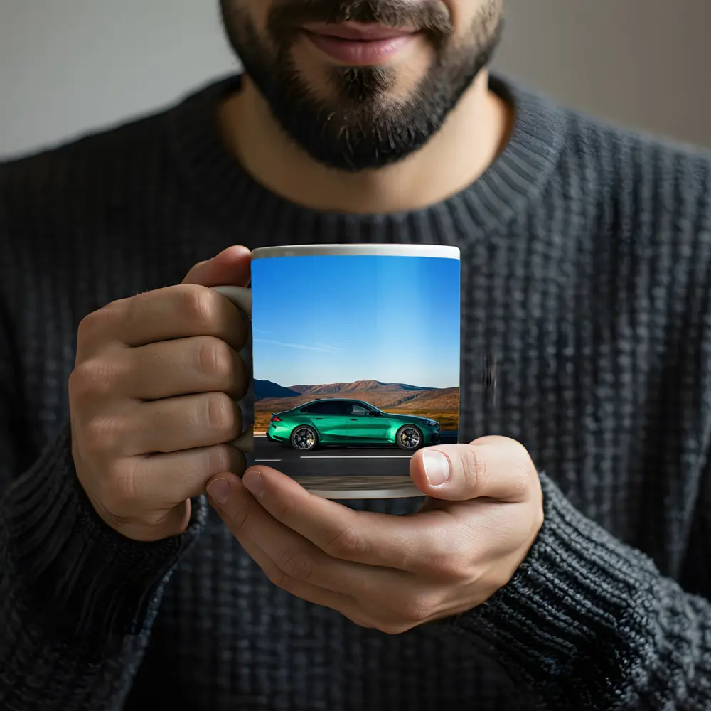 BMW M5 Green Sedan Desert Highway Drive – Mugs