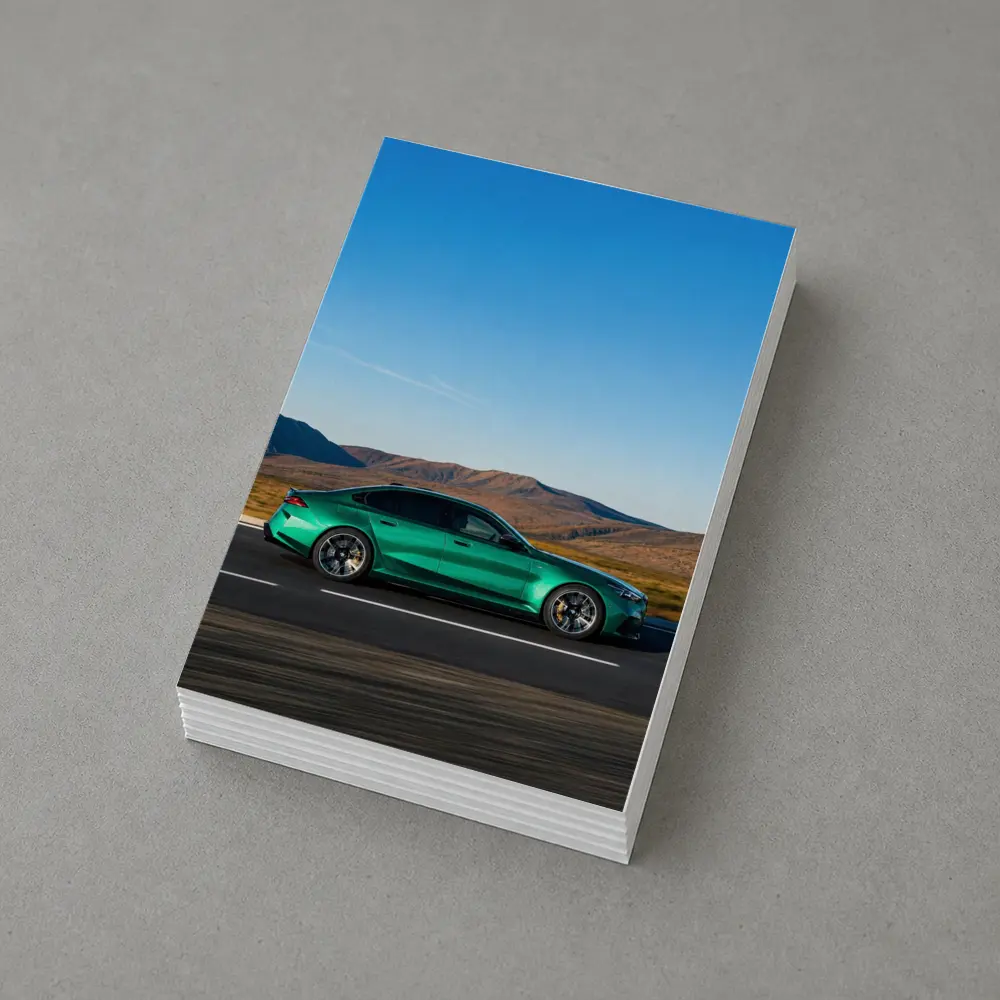 BMW M5 Green Sedan Desert Highway Drive – Postcards