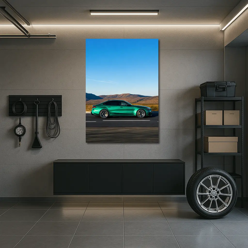 BMW M5 Green Sedan Desert Highway Drive – Wall Art