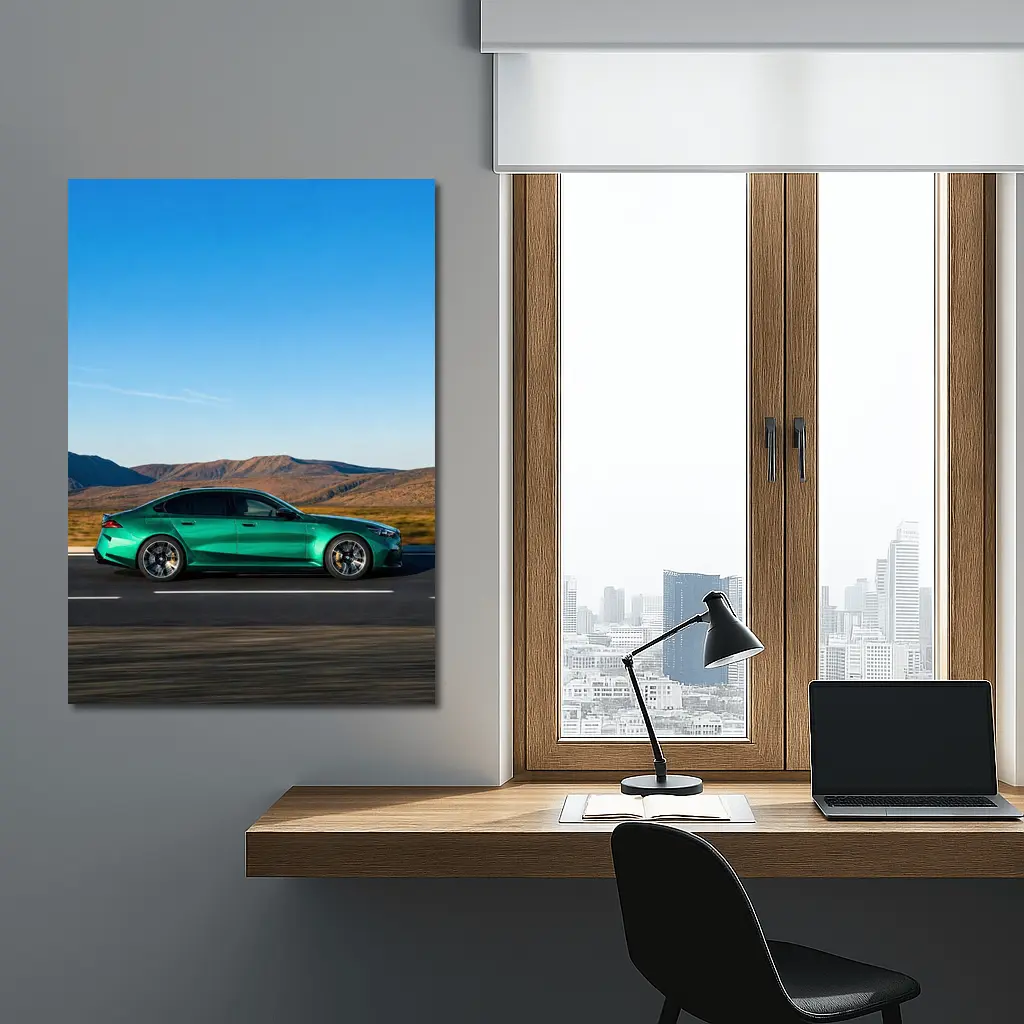 BMW M5 Green Sedan Desert Highway Drive – Wall Art