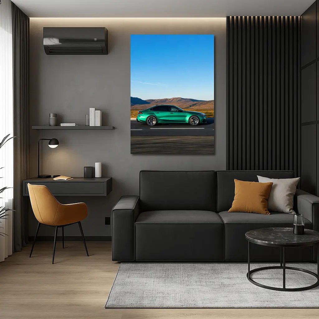 BMW M5 Green Sedan Desert Highway Drive – Wall Art