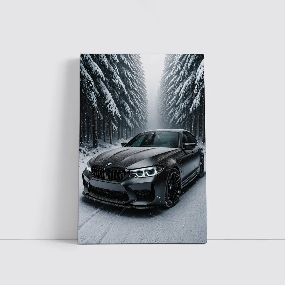 BMW M5 Matte Black Snowy Forest Road – Wall Art