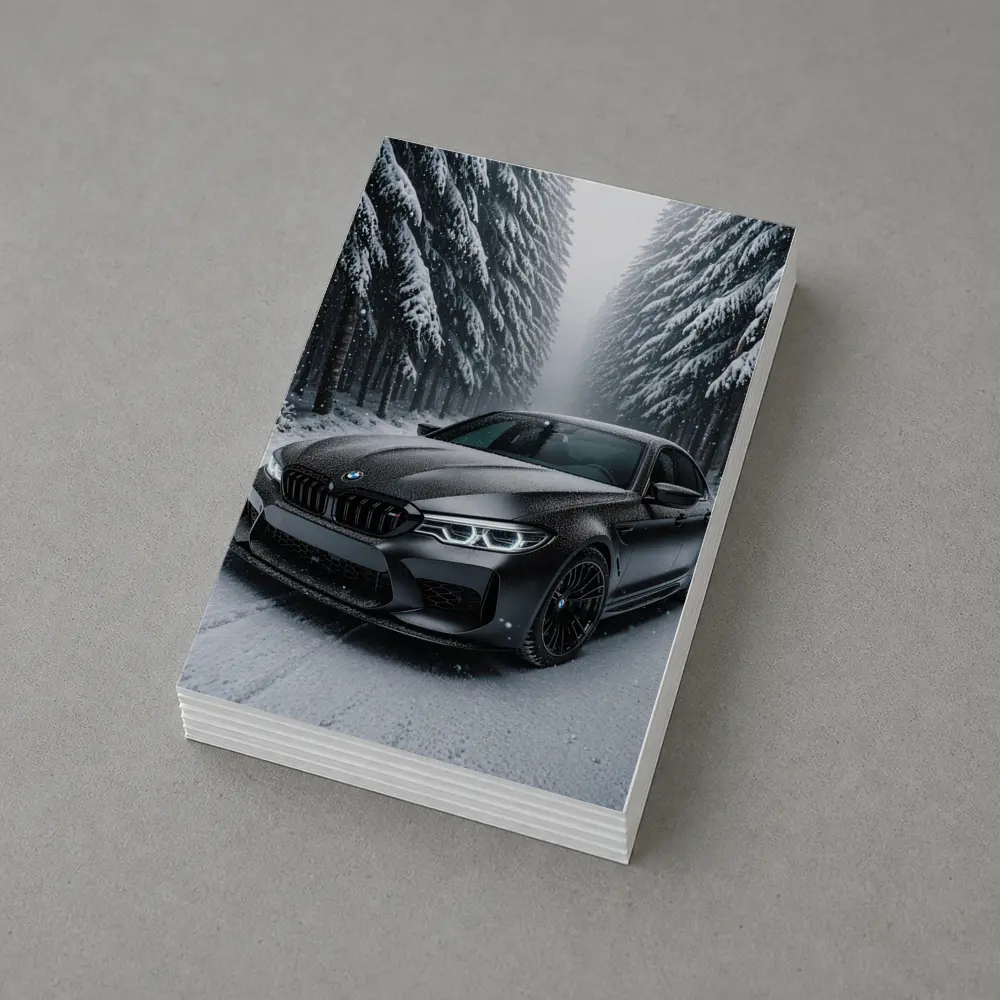 BMW M5 Matte Black Snowy Forest Road – Postcards