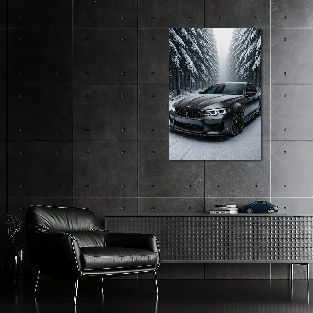BMW M5 Matte Black Snowy Forest Road – Wall Art