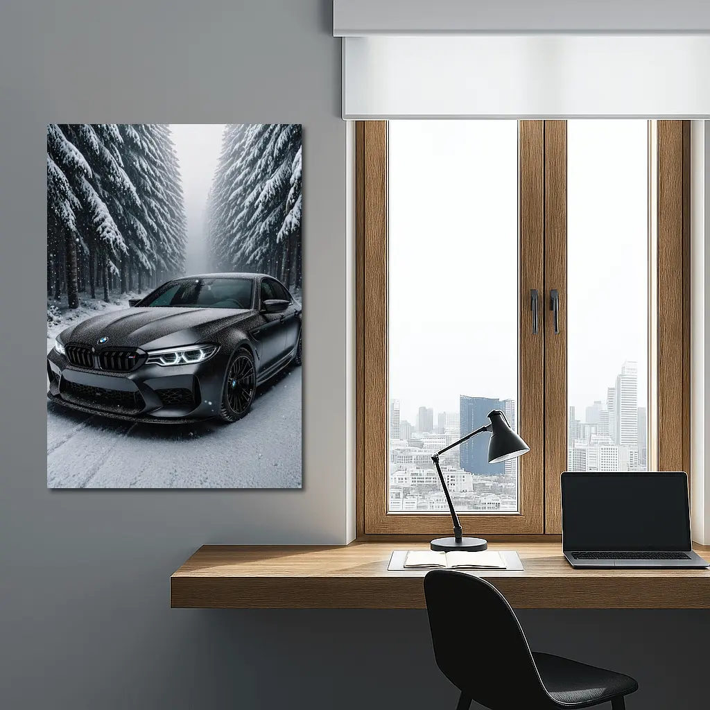 BMW M5 Matte Black Snowy Forest Road – Wall Art