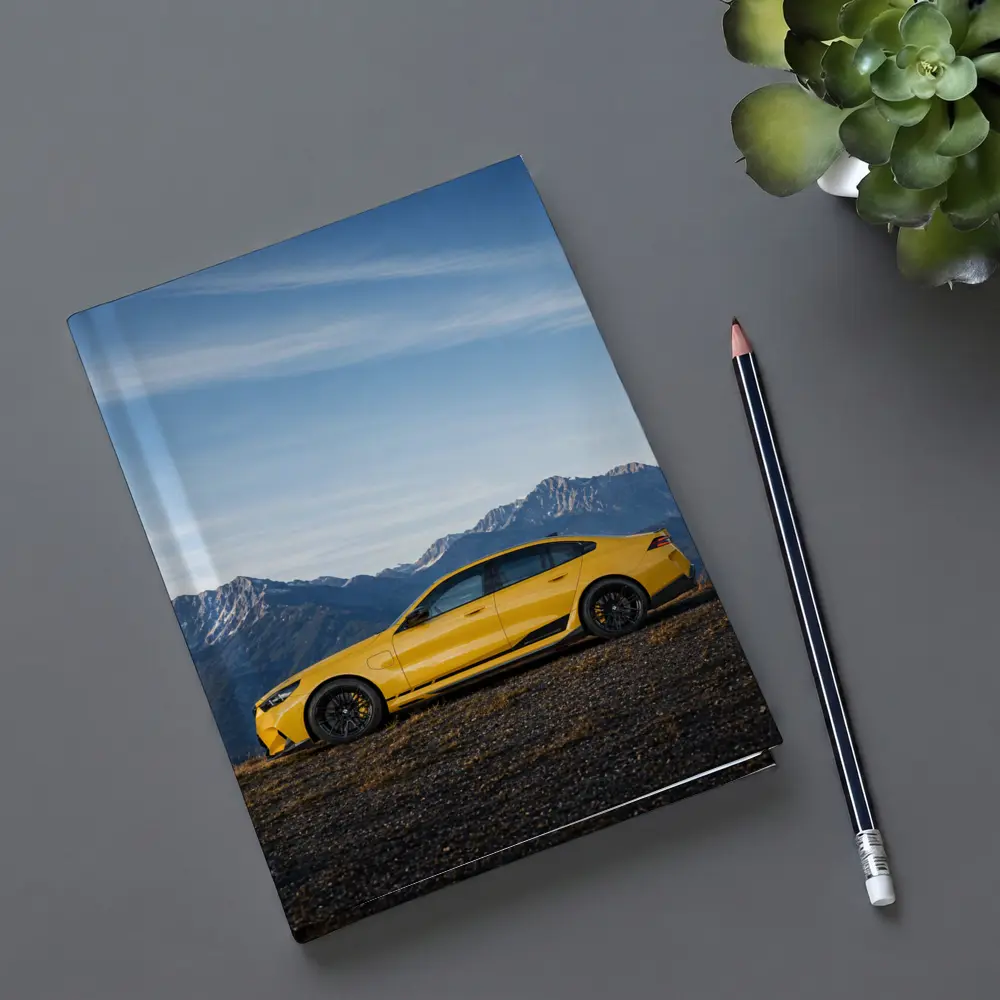 BMW M5 Yellow Sedan Mountain Backdrop – Notebooks